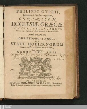 Philippi Cyprii, Protonotarii Constantinopolitani, Chronicon Ecclesiae Graecae