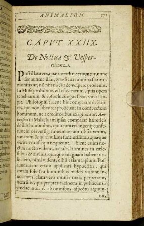 Caput XXIIX. De Noctua & Vespertilione.