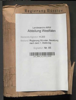Nachweise der Zahlung von Notzulagen an die im Regierungsbezirk Münster besetzten Kommunen