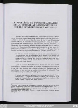 Le Problème De L'Industrialisation De La Turquie Au Lendemain De La Guerre D'Indépendance (1923-1932)