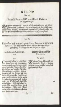 Lit. M. Extract Protocolli Commissionis Caesareae De 25. Junii 1690.