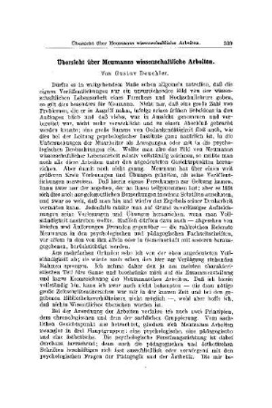 Übersicht über Ernst Meumanns wissenschaftliche Arbeiten