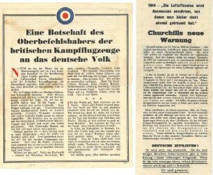 Propagandaflugblatt "Eine Botschaft des Oberbefehlshabers der britischen Kampfflugzeuge an das deutsche Volk" G 41