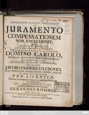 Dissertatio Juridica Inauguralis De Juramento Compensationem Non Excludente