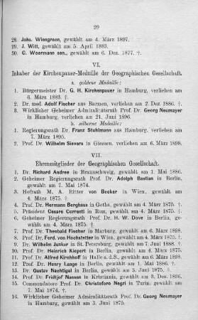 VII. Ehrenmitglieder der Geographischen Gesellschaft.