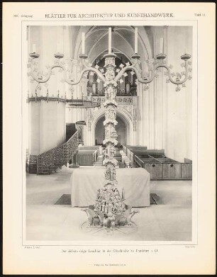 Siebenarmiger Leuchter in der Oberkirche, Frankfurt/Oder: Ansicht (aus: Blätter für Architektur und Kunsthandwerk, 19. Jg., 1906, Tafel 14)
