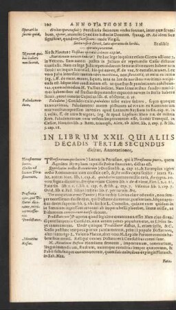 In Librum XXII. Qui Aliis Decadis Tertiae Secundus dicitur, Annotationes.