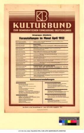 Originaltitel: Veranstaltungen im Monat April 1952