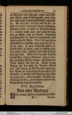 XVI. Erzehlung. Von einer Ahndung.