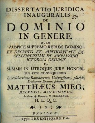 Diss. iur. inaug. de dominio in genere