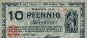Zahlungsmittel / Gutschein der Stadt Köln / 10 Pfennig