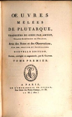 Oeuvres mêlées de Plutarque, 1