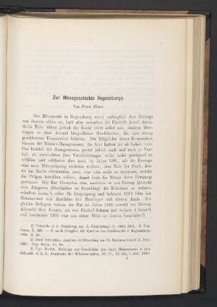 Zur Münzgeschichte Regensburgs