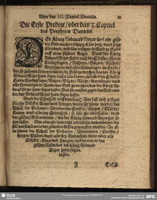 Die erste [- dritte] Predigt, uber das 3. Capitel des Propheten Danielis