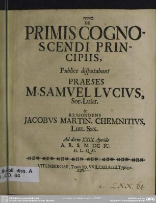 De primis principiis cognoscendi principiis