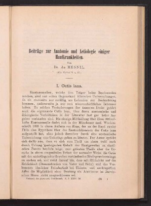 Beiträge zur Anatomie und Aetiologie einiger Hautkrankheiten