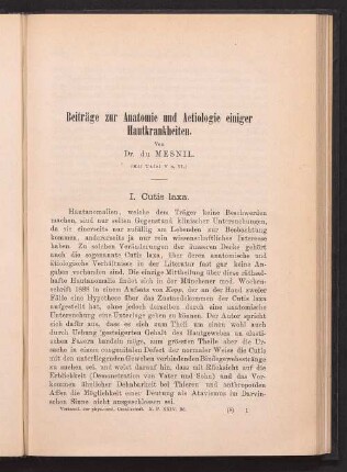 Beiträge zur Anatomie und Aetiologie einiger Hautkrankheiten