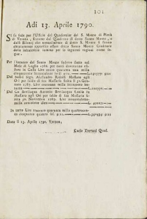 Adi 13. Aprile 1790.