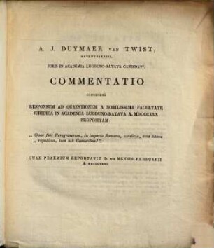 Commentatio de peregrinorum in imperio romano conditione tum libera republica, tum sub caesaribus