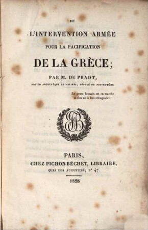 De l'intervention armée pour la pacification de la Grèce