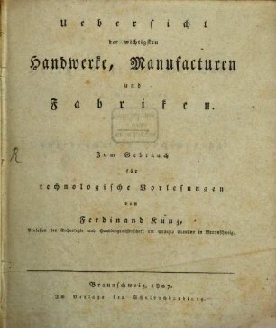 Uebersicht der wichtigsten Handwerke ...