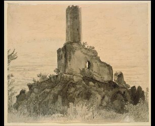 Die Ruine Strahlenburg bei Schriesheim mit Blick in die Rheinebene
