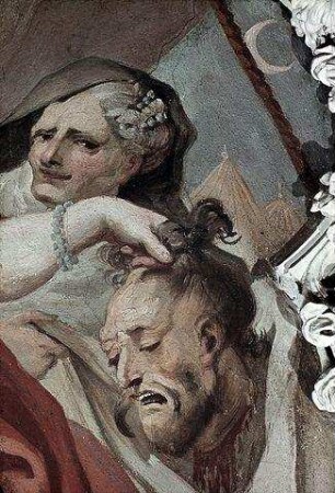 Judith mit dem Haupt des Holofernes, mit Inschrift: In der Schlucht der Syll wird der Riese mit dem Schwert hingestreckt
