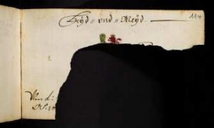 N.N. [die Seite abgerissen, vermutlich wegen einer Zeichnung (Wappen?)]. Anmerkung: gest.