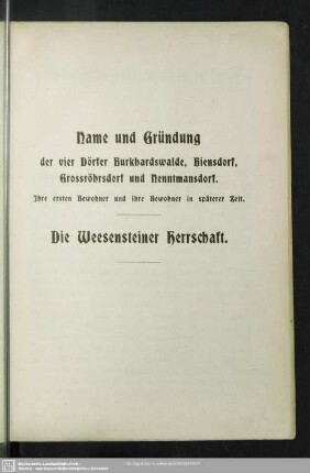 Name und Gründung der vier Dörfer Burkhardswalde, Biensdorf, Grossröhrsdorf und Nenntmansdorf