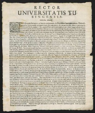 Rector Universitatis Tubingensis, Lectoribus Salutem!