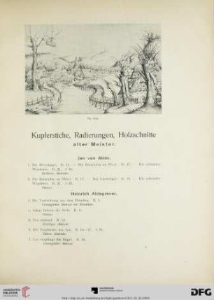 Kupferstiche, Radierungen, Holzschnitte alter Meister (Nr. 1-
