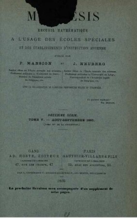 TOME V. - AOUT-SEPTEMBRE 1895.