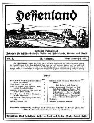 28.1914: Hessenland : hessisches Heimatblatt ; Zeitschrift für hessische Geschichte. Volks- und Heimatkunde, Literatur und Kunst