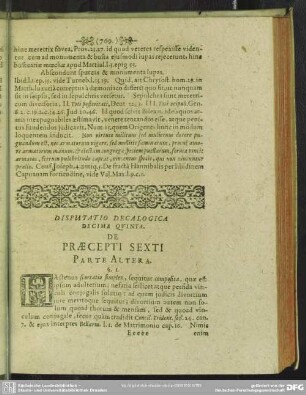 Disputatio Decalogica Decima Quinta. Praecepti Sexti, Parte Altera