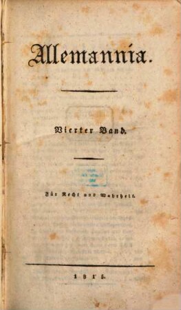 Allemannia : für Recht u. Wahrheit, 4. 1815