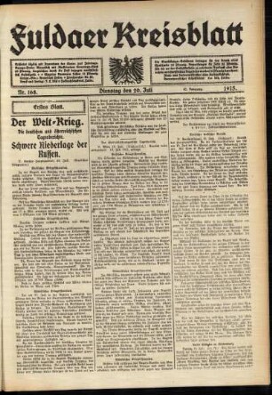 Erste Ausgabe vom Dienstag, den 20. Juli 1915.