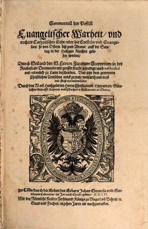 ... der Postill Euangelischer wahrheit, vnd rechter Catholischer Lehr, vber die Episteln vnd Euangelien, so ... in der Heiligen Kyrchen gelesen werden, [2]. Sommerteil der Postill Evangelischer warheit