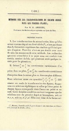 Mémoire sur les transformations du second ordre dans les figures planes.