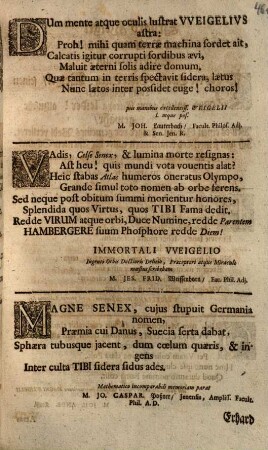 Memoriae Magni Weigelii Reipublicae literariae Statoris Seculi Ornamenti Ann. MDCXCIX Academia Salana dicatum