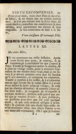 Lettre XII. Ma chère Mère, ...