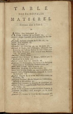 Table Des Principales Matieres.