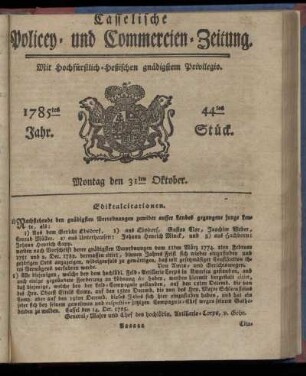 44tes Stueck, Montag den 31ten Oktober. 1785