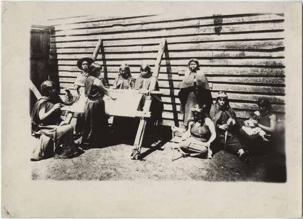 Araucanian women weaving and spinning