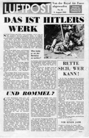 Britisches Nachrichtenblatt "Luftpost" u.a. über Kriegsverbrechen der Wehrmacht in Jugoslawien