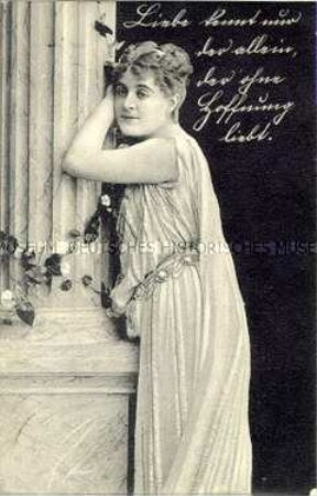 Postkarte mit Frauenbild und Spruch