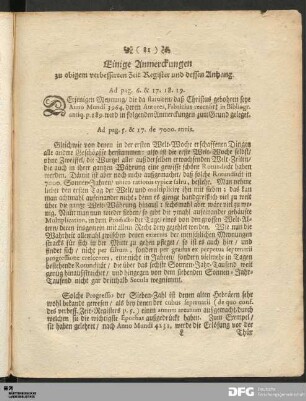 Einige Anmerckungen zu obigem verbesserten Zeit Register und dessen Anhang.