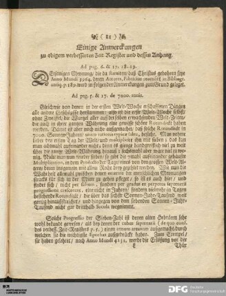 Einige Anmerckungen zu obigem verbesserten Zeit Register und dessen Anhang.