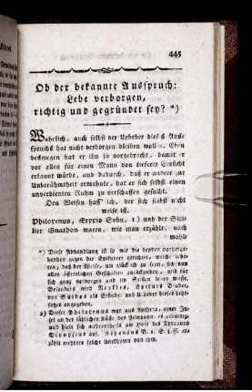 Ob der bekannte Ausspruch: Lebe verborgen, richtig und gegründet sey?