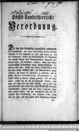 Höchst-Landesherrliche Verordnung. : München den 20ten May 1796. Churpfalzbaierische obere Landesregierung. Joseph Anton Eisenrieth, Sekretär.
