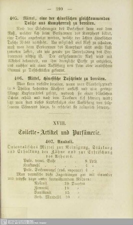 XVIII. Toilette-Artikel und Parfümerie